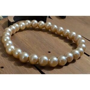 Vintage Faux Pearl Stretch Bracelet Champagne Cream Classic Stack Minimalist